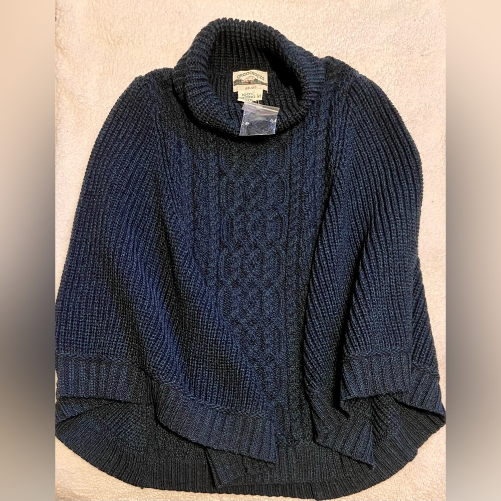 NWT Arancrafts Blue Green Cable Knit Sweater 100% Merino Wool Made in Ireland